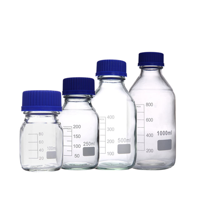 Botella de reactivo de laboratorio Tornillo azul inferior redondo